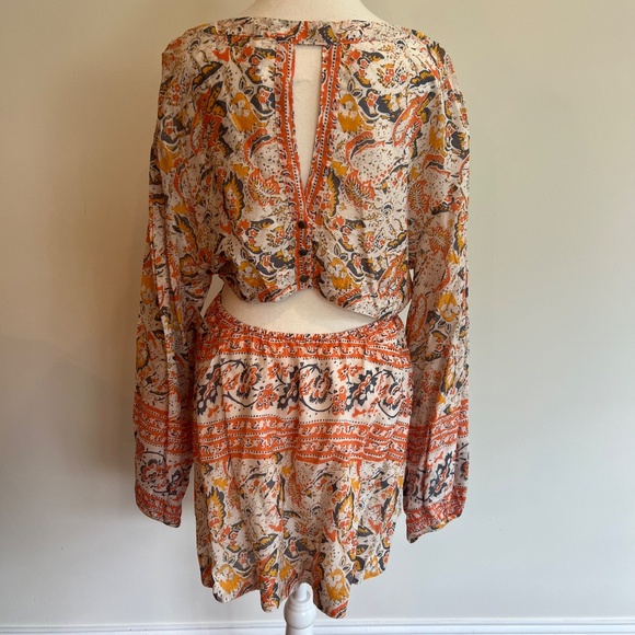 Free People Silver Sun‎ Cutout Print Dress size large orange ivory boho EUC - Picture 9 of 16
